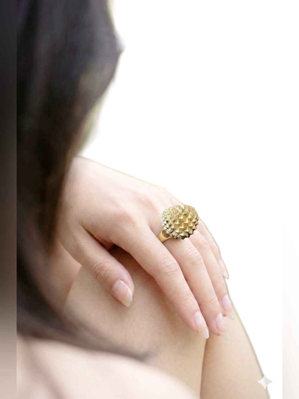 Kenneth Jay Lane Gold-tone Pyramid Stud Dome Cocktail Ring — Adjustable